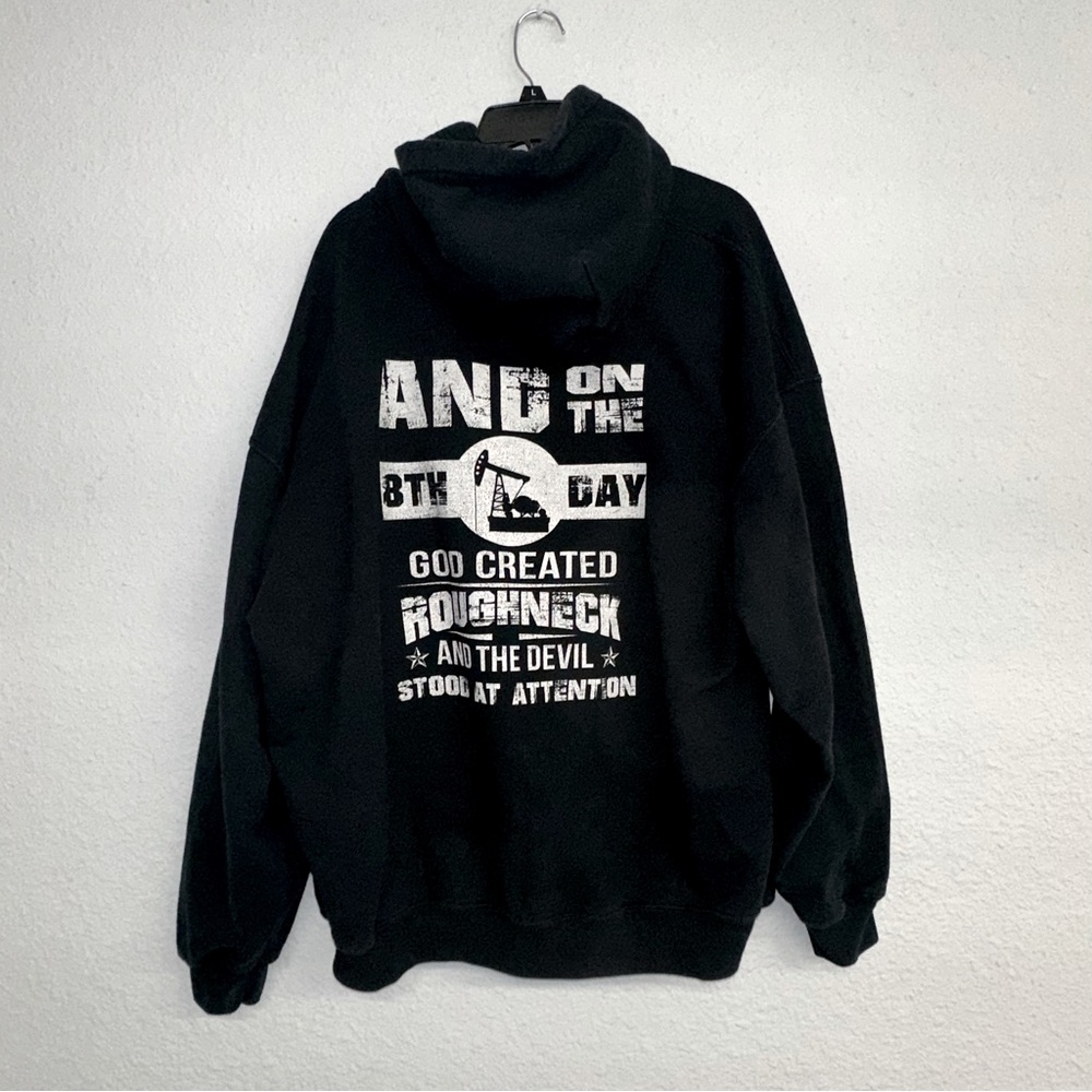 Men’s black Gildan sweatshirt hoodie with ROUGHNECK on front sz 2XL - Picture 3 of 5